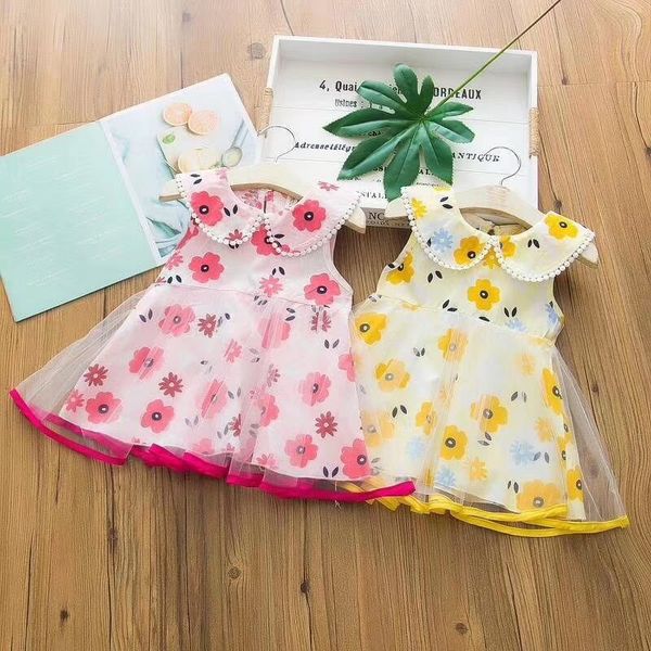 

kids summer dress 2020 new girls wedding dress children sleeveless cotton print clothing for baby girls fashion cute mesh dress t200417, Red;yellow