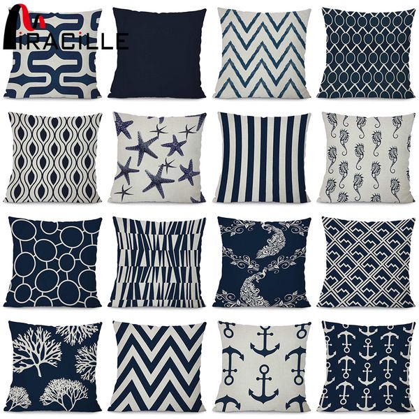 

miracille navy color geometric art decorative cushion cover car waist pillowcase starfish coral pillow case bedroom decoration