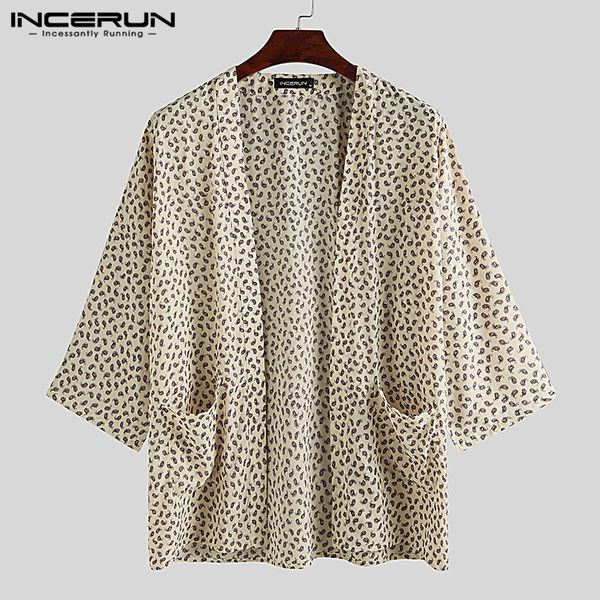 

мода мужчины печатные рубашки половины рукав кардиган случайный карманы свободный цветочный кимоно свободного покроя человек лето открыть ст, White;black