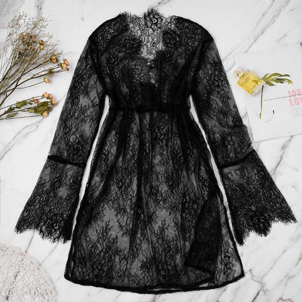 

plus size night dress women lace nightwear nightdress see through sleepwear long sleeve nuisette nightgown dress 4xl, Black;red