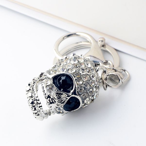 

latest rhinestone skeleton key chain fashion women purse keyring skull keychain classic key accessories pendant jewelry, Silver