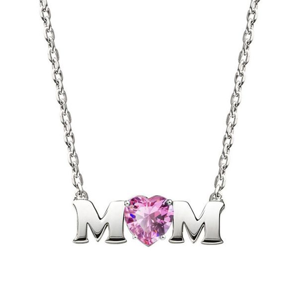 

fashion jewelry charm mothers day gift necklace pink heart shape zircon letter crystal from austrian pendant necklaces pendants, Silver