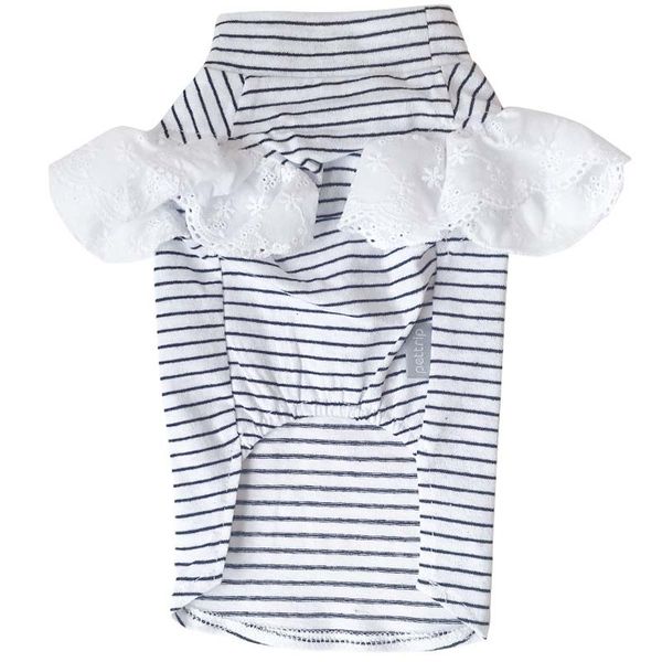 

spring summer lovely lace floral edge pet dog tshirt fashion striped shirt for dogs yorkshire clothing pet casual soft vest 10a