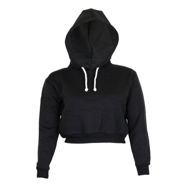 

autumn long sleeve casual sweatshirt crop hooded full clothing women plain short clothes ladies hoodie, Black
