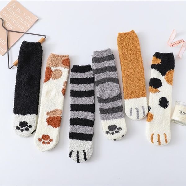 

6pcs women fashion lovely cat claw coral thickening cotton middle stockings socks female warm over knee socks women #l20, Black;white