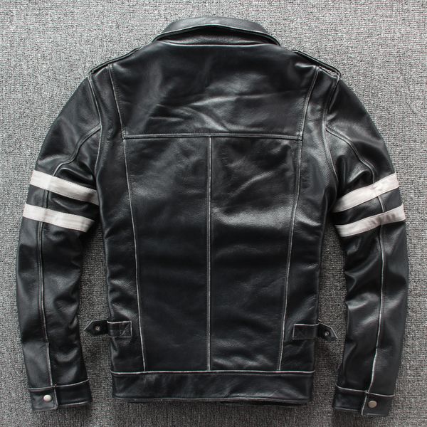 

2020 autumn winter new natural leather jacket mens slim fit real leather pockets zippers motor biker clothing overcoats, Black