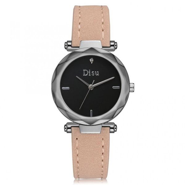 

disu elegant casual pu strap watch classic quartz fashion analog round dial wristwatch, Slivery;brown