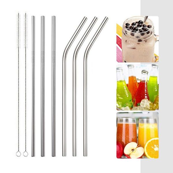 

reusable metal drinking straw 304 stainless steel metal straw with cleaner brush for mugs 20/30oz bar party accessory