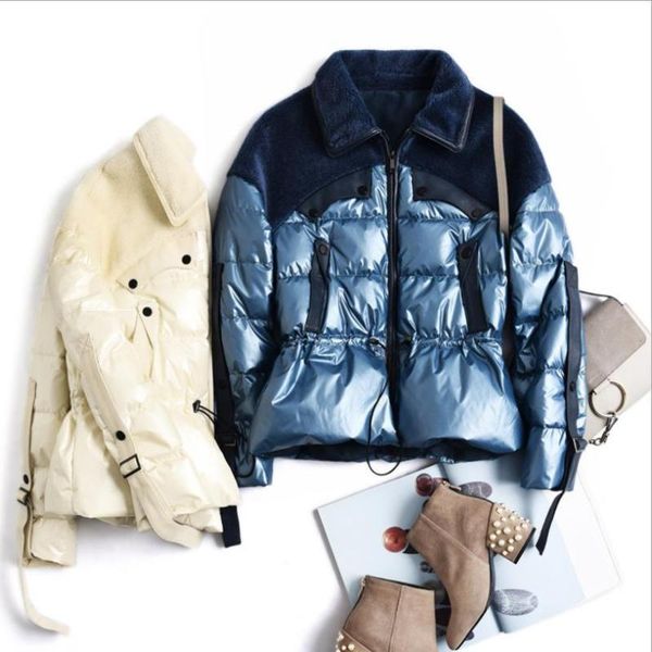 

winter natural sheep leather stitching duck down coats female real sheep fur was thin real leather down jackets warm coat f984, Black