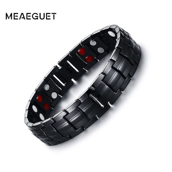 

meaeguet 15mm magnet health power bracelet for men black negative ion far infrared titanium magnetic therapy bracelets jewelry, Golden;silver