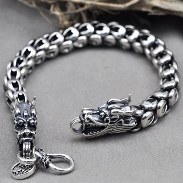 

link, chain 49g 925 sterling silver jewelry bracelets for men vintage s925 width 8mm thai charms pride & bangles, Black