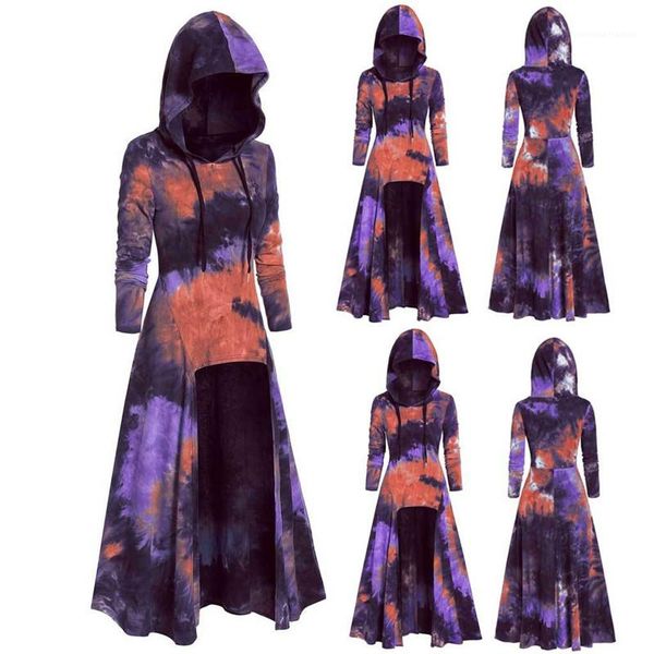 

dresses designer cloak females clothing mulit color print womens casual dresses fashion panelled irregular womens hooded, Black;gray