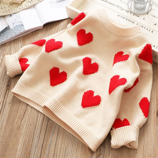 Dulce Amor Girls Sweater Kids Warm Knitting Pullover High Quality Autumn Winter Children Crochet Love Heart Tops Knitted Blouse Sweater Knitting