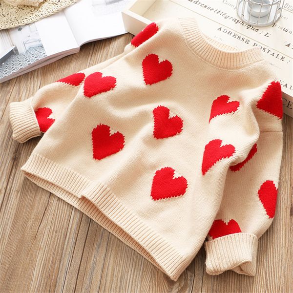 Dulce Amor Girls Sweater Kids Warm Knitting Pullover High Quality Autumn Winter Children Crochet Love Heart Tops Knitted Blouse Sweater Knitting