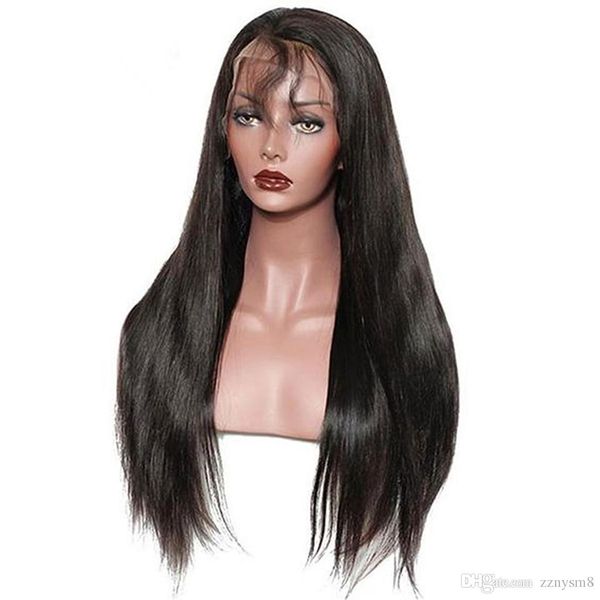 

13x4 lace front human hair wig pre plucked with baby hair peruvian straight human hair lace wig for women long 24 inch remy, Black