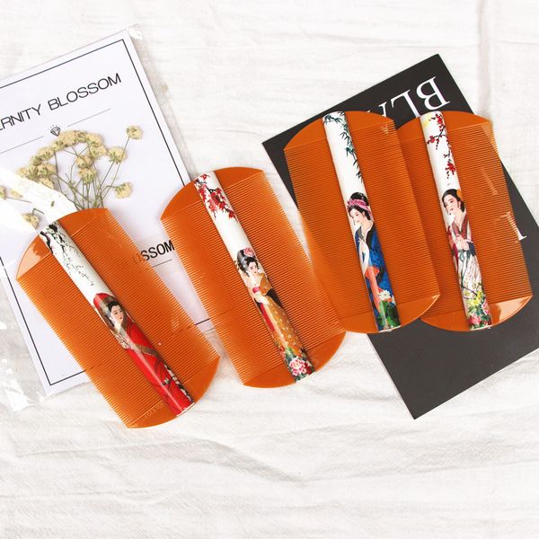 

plastic lice comb four beautiful girls designer super dense teeth thickening hair comb double side dandruff cleaning brush for child kids, Silver