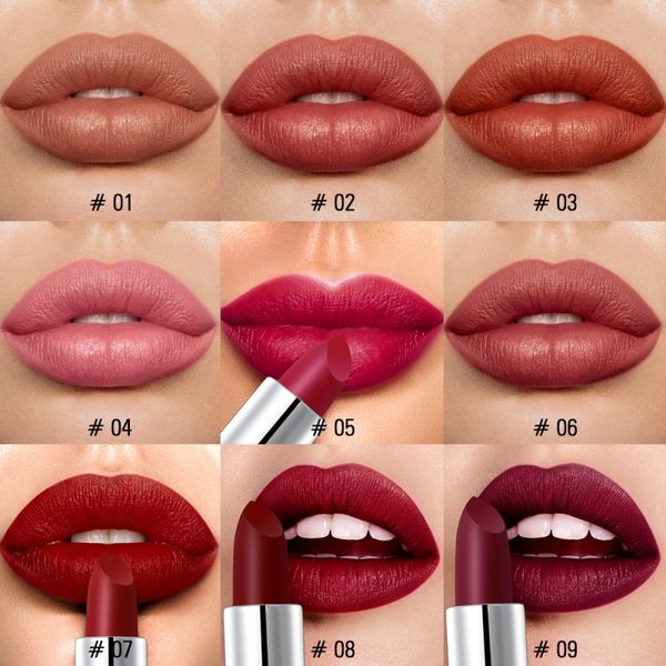 

9 colors silky matte lipstick makeup waterproof pigmented lip stick long-lasting lips make up cosmetics