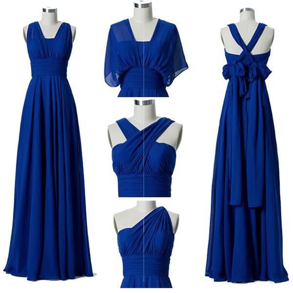 

royal blue convertible chiffon beach bridesmaid dresses pleated floor length wedding guest dress maid of honor gown, White;pink