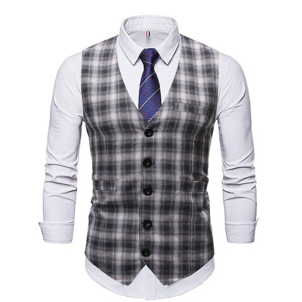 

men's suit vest 2019 foreign trade new men's casual suit wedding neta v-neck vest male, Black;white