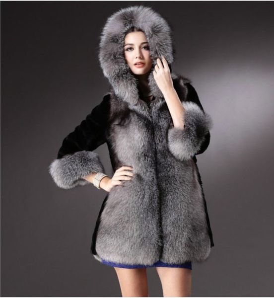 

2019 vetement winter women's faux fur coat furry furry slim lolita thick fur outwea hooded faux coat plus size aw254, Black