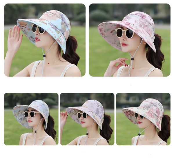 

Summer women floral unhat outdoor un vi or hat for women wide brim uv protection cap ummer floppy beach packable cap ponytail hat
