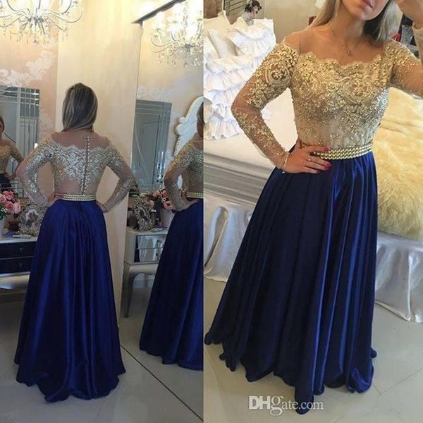 

2019 new royal blue пром платья длинные рукава кристаллы бисера с плеча illusion шнурка партии вечера платья aw496, Black