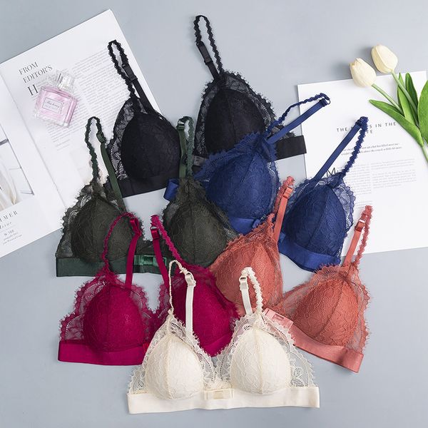 

seamless bras for women push up bras no wire brassiere a b cup underwear lace bra soft thin triangle cup women lingerie, Red;black