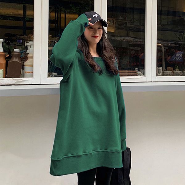 

solid hoodies sweatshirt autumn winter long hoodies women oversized streetwear harajuku pullover korean coat o-neck warm v851, Black