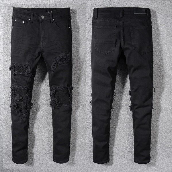 

2020 new famous brand men's hole joint black fold design casual black slim lightweight denim stretch denim retro skinny straight jeans, Blue