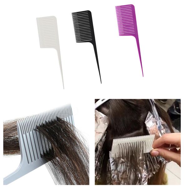 

set of 3 plastic sectioning weaving highlighting foiling coloring hair comb, Silver