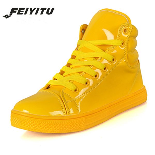 

feiyitu new arrival couple platform shoes lighted candy color high-shoes men fashion flat trainers white black yellow red