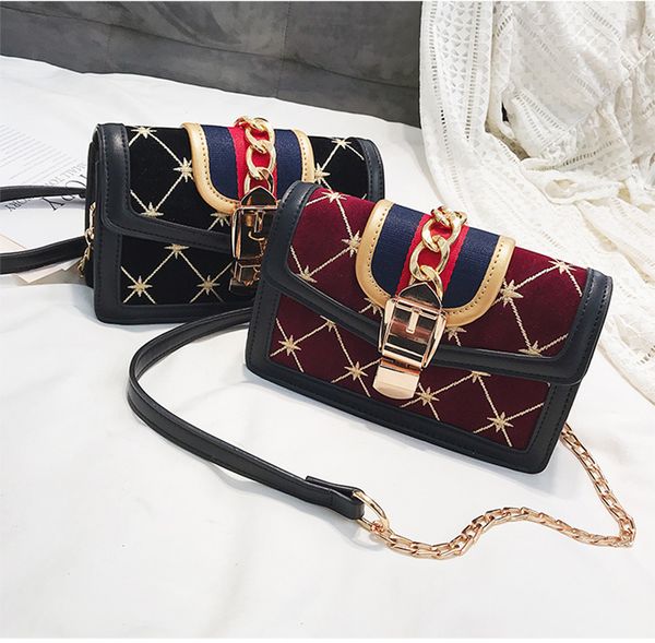 

2019 new fashion women messenger bag scrub flap bag quilted plaid nubuck leather small crossbody bags chain ladies handbag