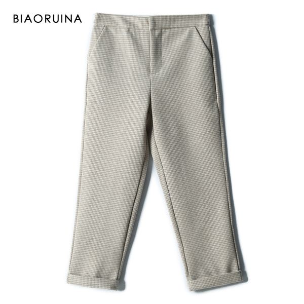 

biaoruina женские хаки плед осень зима теплые толстые отбортовки телята-length pant женский all-сопрягать элегантные брюки, Black;white
