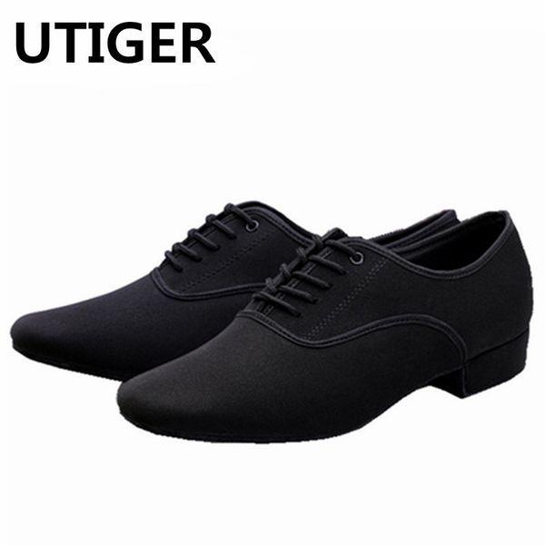 

new men's oxford cloth modern dance shoes black ballroom dancing shoes heel 25mm cow suede soft outsole square dance wd324