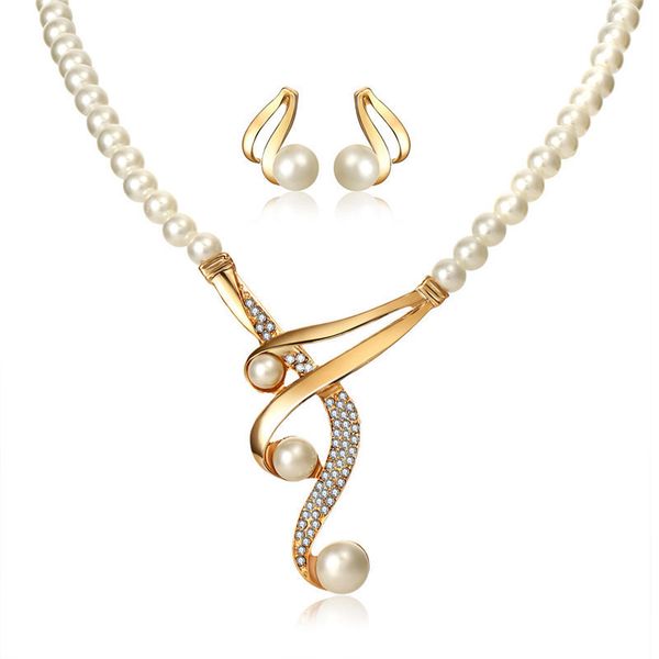 

elegant simulated pearl bridal jewelry sets wedding jewelry crystal gold necklaces earrings sets valentine's day gift, Silver