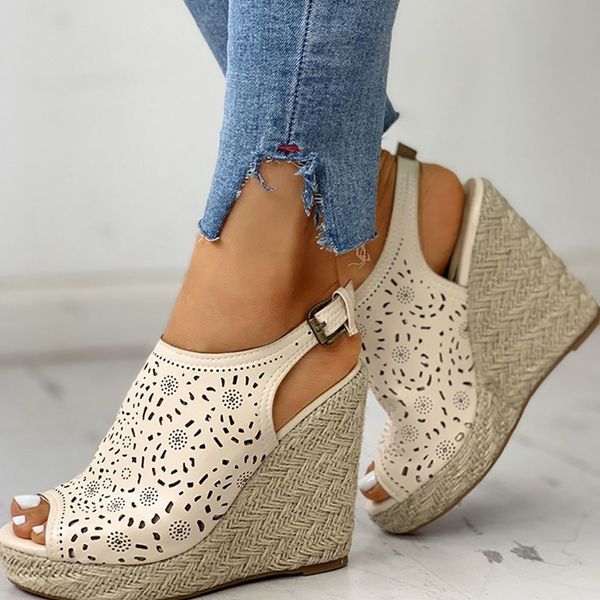 

lapolaka brand new high heels big size 43 women's shoes woman leisure hollow platform summer wedges sandals women, Black
