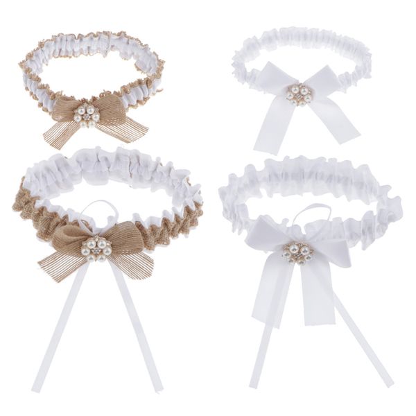 

4 piece womens lace flower leg garter belt rings white and brown, Black;white