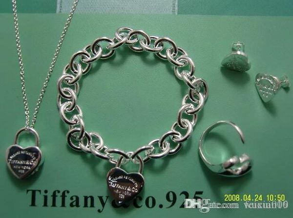

рождественский подарок tiff925 серебро любовь ожерелье + серьги браслета венчания себе ювелирные изделия сердца кулон ожерелья браслет набор, Black