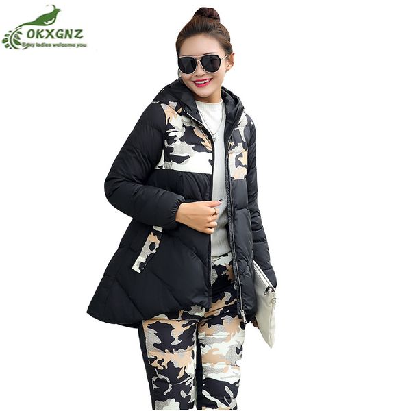 

winter camouflage suit women korean camouflage cotton suit female hooded fur collar large size leisure tracksuits okxgnz, Gray