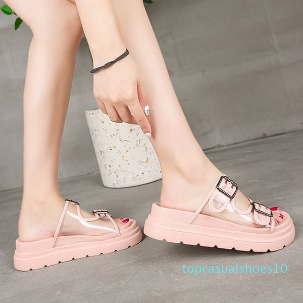 

shofort women shoes cool summer slippers casual wild non-slip home slippers transparent sandals thick bottom beach shoes t10, Black