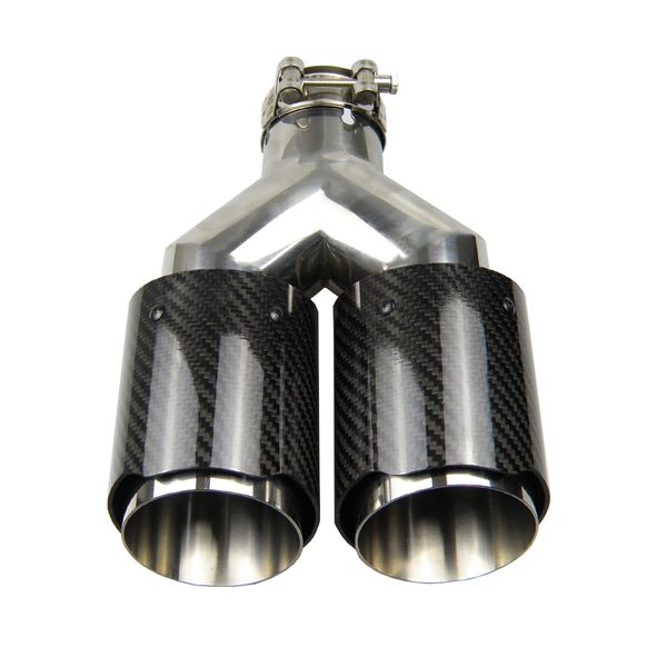 

gtparts dual carbon fiber + 304 stainless steel universal auto exhaust tip muffler double end pipe for bmw benz vw golf toyota