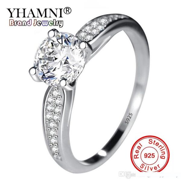 

yhamni твердые 925 серебряные обручальные кольца для женщин королева принцесса кольцо круглого 2сг cz камень люкс обручальное ювелирные изде, Slivery;golden