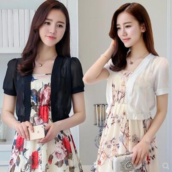 

carol diaries chiffon shrug women casual short sleeve light crop open stitch cardigan short all-match shawl wrap plus size 5xl, White;black