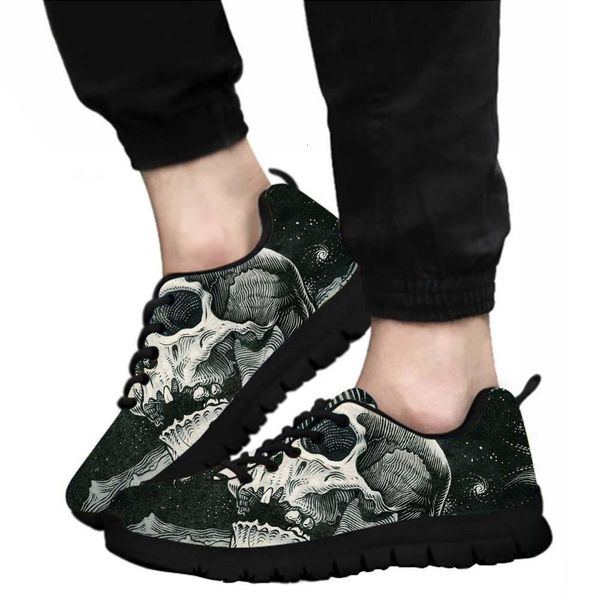 

the new male shoes elviswords cool skull partten casual shoes print on demand men non-slip breathable sneakers black lace-up