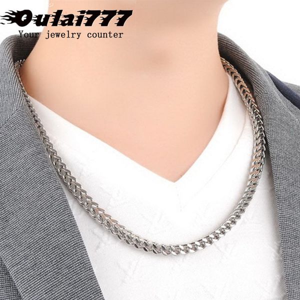 

wholesale polishing stainless steel men necklace gifts for man square big long punk necklace jewelry gold chain link necklaces, Silver