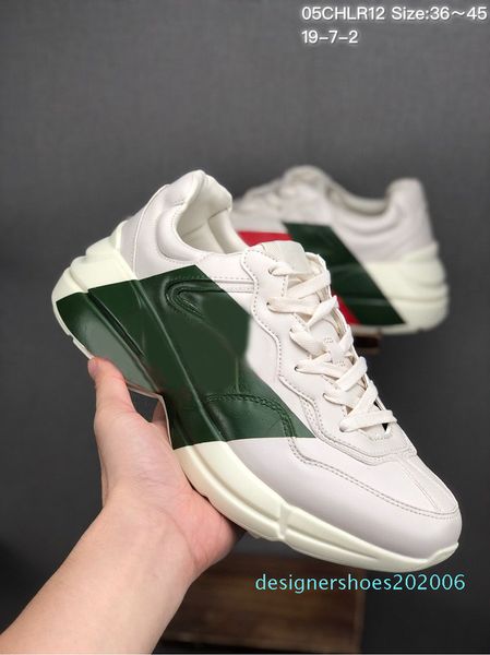 

2019 rhyton leather sneaker mens designer shoes with strawberry wave mouth tiger print lux vintage trainer women designer shoes d06, Black