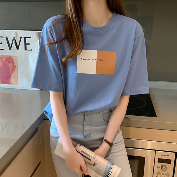 

a variety of mixed batch cotton short-sleeved t- women 2020 loose t- shirt round collar printing base shirt, White