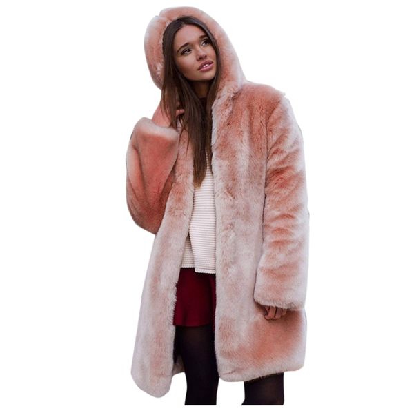 

kancoold 2017 new winter plush hooded coat female fur in the long section of the hairy coat fashion temperament solid color, Black