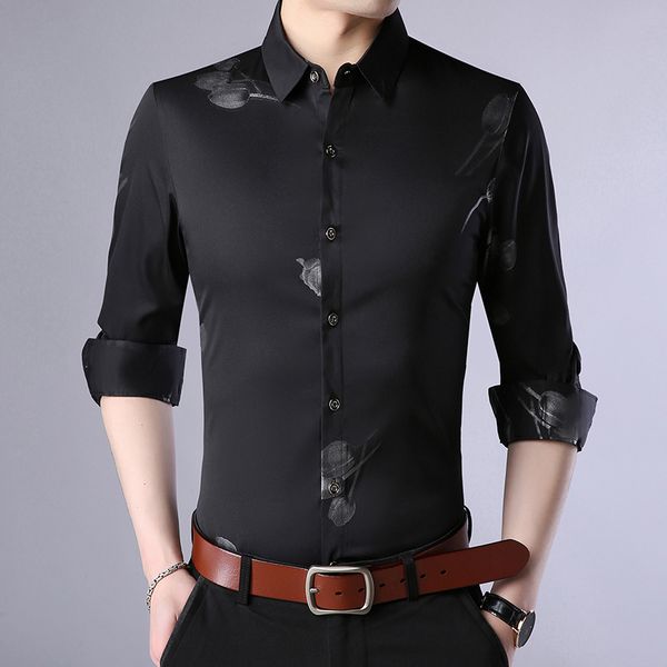 

2020 новых людей типа рубашка сплошного цвета с длинным рукавом бизнес повседневной полиэфирного волокна рубашка платья для мужчин 4 цвета о, White;black