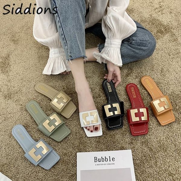 

summer woman fashion shoes 2020 office lady outdoor ladies flats pu leather comfy chic soft casual elegant women slippers slides, Black